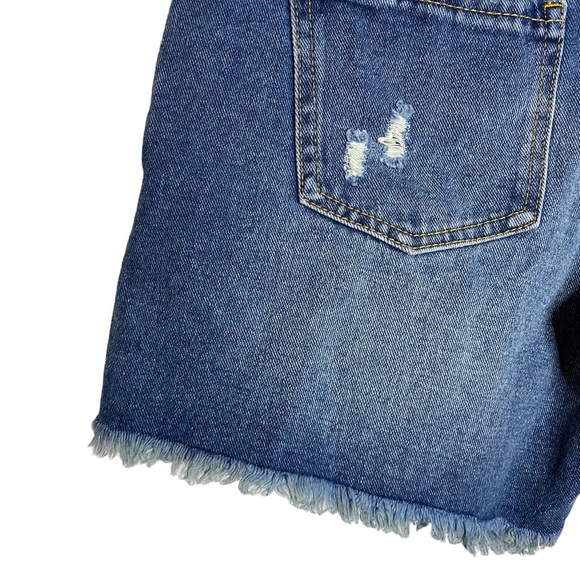 Frayed Mid Rise Midi Denim Jean Shorts Distressed Ripped Raw Hem Blue Wash 26 - Picture 10 of 16